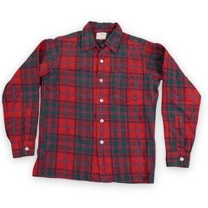 VTG Hathaway Stewart Tartan Flannel Shirt Men M Red Wool Cotton Plaid USA 50 60s
